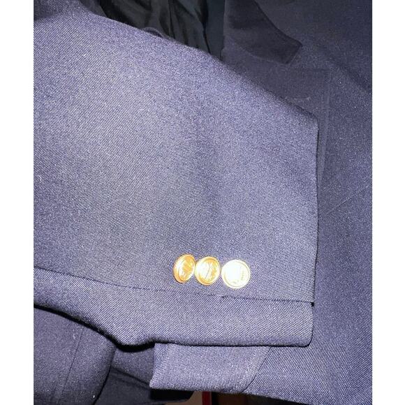 David Taylor men’s size 46L navy blue two gold button front lined padded Blazer - Picture 6 of 15